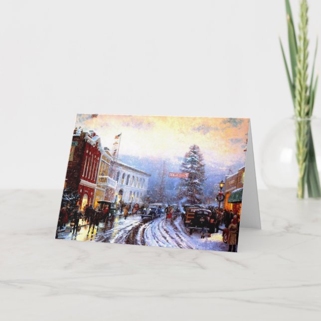 Tarjeta Festiva Vintage Christmas Village Pintura (Anverso)