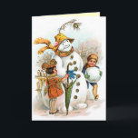 Tarjeta Festiva Vintage Christmas Village Snowman<br><div class="desc">El bello arte vintage de Navidad sigue siendo tan encantador hoy como en años anteriores. Estas impresiones de arte intemporales traen de vuelta la nostalgia de una época pasada. Los Navidades maravillosos regalos que el receptor apreciará en los años venideros.</div>