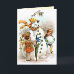 Tarjeta Festiva Vintage Christmas Village Snowman<br><div class="desc">El bello arte vintage de Navidad sigue siendo tan encantador hoy como en años anteriores. Estas impresiones de arte intemporales traen de vuelta la nostalgia de una época pasada. Los Navidades maravillosos regalos que el receptor apreciará en los años venideros.</div>