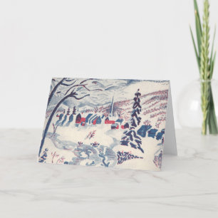 Tarjeta Festiva Vintage Christmas, Wind Village Snowscape Snow