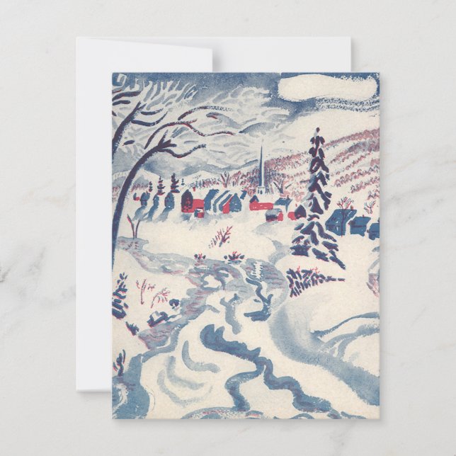 Tarjeta Festiva Vintage Christmas, Wind Village Snowscape Snow (Anverso)