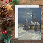 Tarjeta Festiva Vintage Christmas, Winter Church in Snow with Moon<br><div class="desc">Vintage illustration Christmas holiday religious image featuring a church Snowscape at night. This cute chapel is at the end of a road with the light of a full moon on a snow covered landscape with trees.</div>