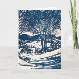 Tarjeta Festiva Vintage Christmas, Winter Mountain Landscape