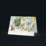 Tarjeta Festiva Vintage Christmas Winter Snow Back Home House<br><div class="desc">Vintage Christmas Winter Snow Back Home House Holiday Card</div>