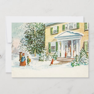 Tarjeta Festiva Vintage Christmas Winter Snow Back Home House