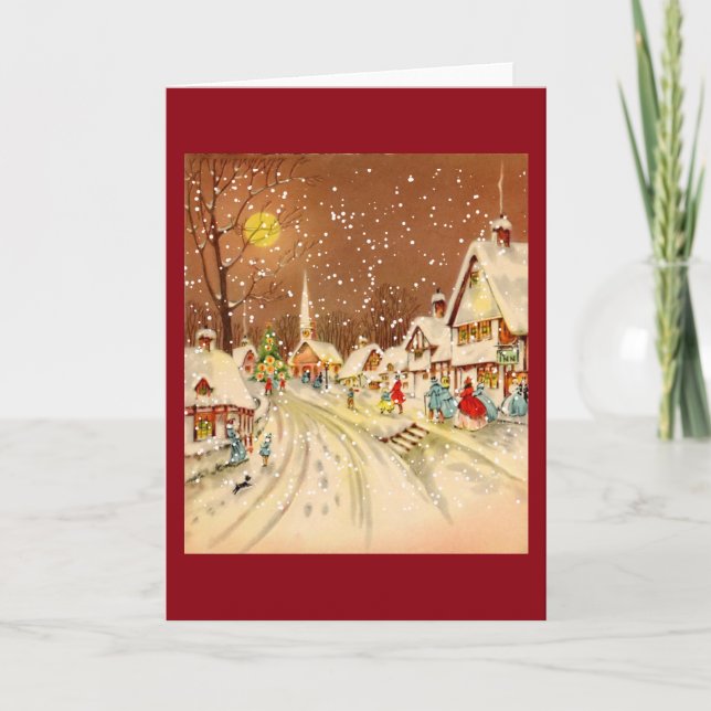 Tarjeta Festiva Vintage Christmas Winter Snow Town (Anverso)