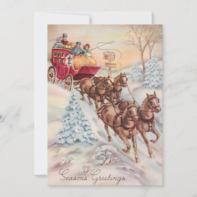 Tarjeta Festiva Vintage Christmas Winter Stagecoach (Anverso)