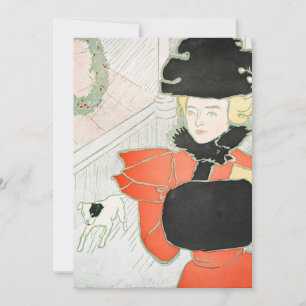 Tarjeta Festiva Vintage Christmas Woman and Dog Painting