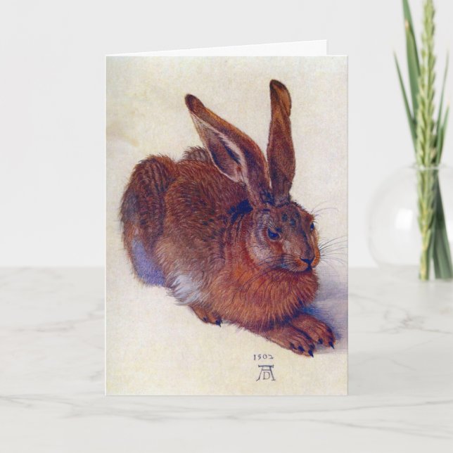 Tarjeta Festiva Vintage Christmas, Young Hare by Durer (Anverso)