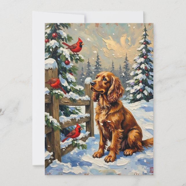 Tarjeta Festiva Vintage Cocker Spaniel and Cardinals Christmas (Anverso)