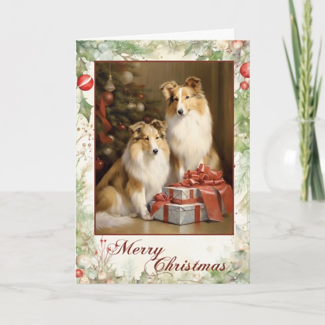 Tarjeta Festiva Vintage Collie Navidades (Anverso)