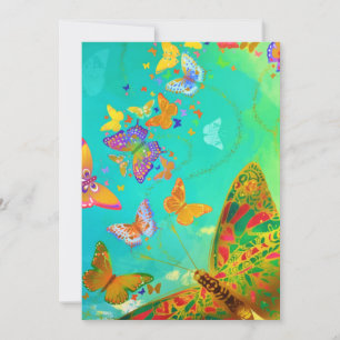 Tarjeta Festiva Vintage Colorum Butterfly Gold Purpurina Watercolo