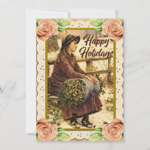 Tarjeta Festiva Vintage Country Happy Holidays Grey Card
