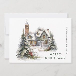 Tarjeta Festiva Vintage Country House Christmas Tree Corporate