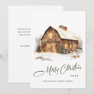 Tarjeta Festiva Vintage Country Navidades Barn Pine Tree Corporate