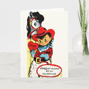 Tarjeta Festiva Vintage Cowboy and Horse El día de San Valentín Ca