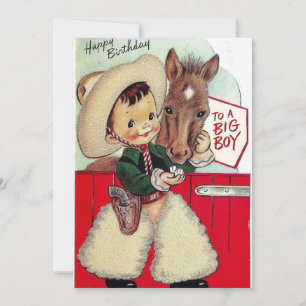Tarjeta Festiva Vintage Cowboy Feliz cumpleaños Big Boy