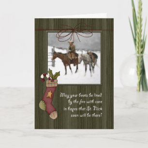 Tarjeta Festiva Vintage Cowboy Navidades Barnwood