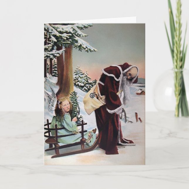 Tarjeta Festiva Vintage Creepage Old Santa Holiday Card (Anverso)