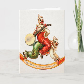 Tarjeta Festiva Vintage Creepy Clowe Holiday Card