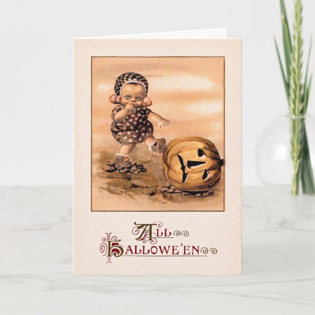 Tarjeta Festiva Vintage Creepy Kid Halloween Card (Anverso)