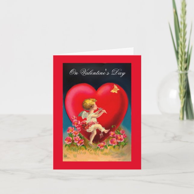 Tarjeta Festiva Vintage Cupid's Music (Anverso)