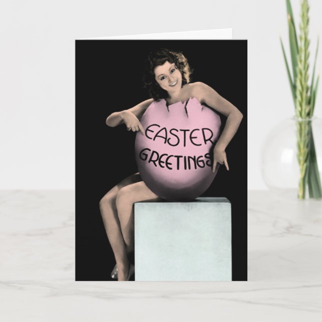Tarjeta Festiva Vintage Cute Chica Easter Card (Anverso)