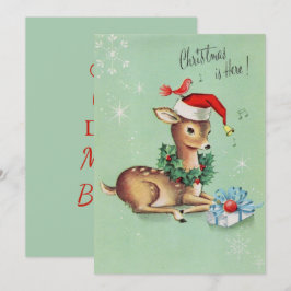 Tarjeta Festiva Vintage Cute Deer con Navidades de Santa Hat