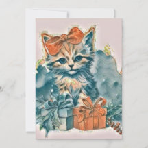 Vintage Cute Navidades Cat Watercolor