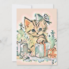 Tarjeta Festiva Vintage Cute Navidades Cat Watercolor