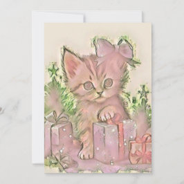 Tarjeta Festiva Vintage Cute Navidades Cat Watercolor