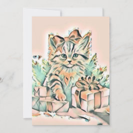 Tarjeta Festiva Vintage Cute Navidades Cat Watercolor