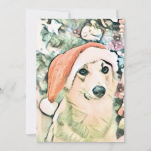 Tarjeta Festiva Vintage Cute Navidades Dog Watercolor