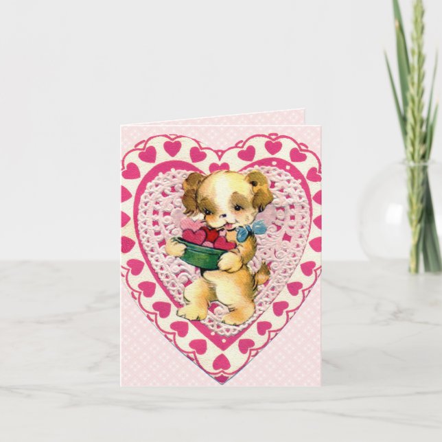 Tarjeta Festiva Vintage Cute Puppy Valentcard (Anverso)