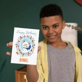 Tarjeta Festiva Vintage Cute Whimsical Kitten Feliz cumpleaños