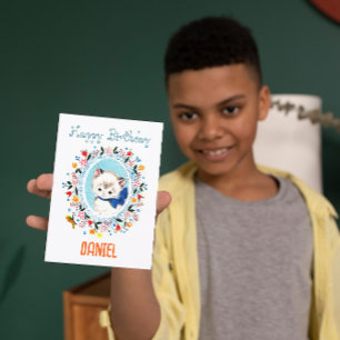 Tarjeta Festiva Vintage Cute Whimsical Kitten Feliz cumpleaños