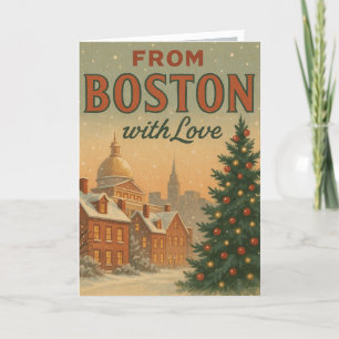 Tarjeta Festiva Vintage de Boston con Navidades enamorados doblado