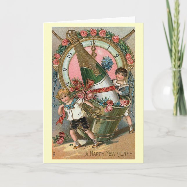 Tarjeta Festiva Vintage "de la Feliz Año Nuevo" (Anverso)