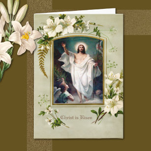 Tarjeta Festiva Vintage de la Resurrección Católica Religiosa