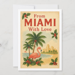 Tarjeta Festiva Vintage De Miami Con Navidades De Amor