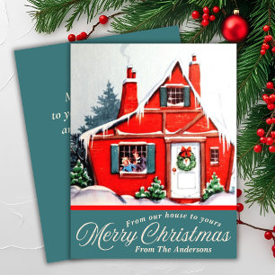 Tarjeta Festiva Vintage De Nuestra Casa A Sus Navidades Personaliz
