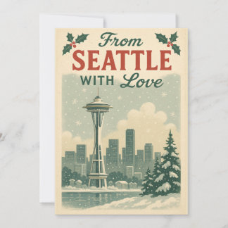 Tarjeta Festiva Vintage De Seattle Con Navidades De Amor