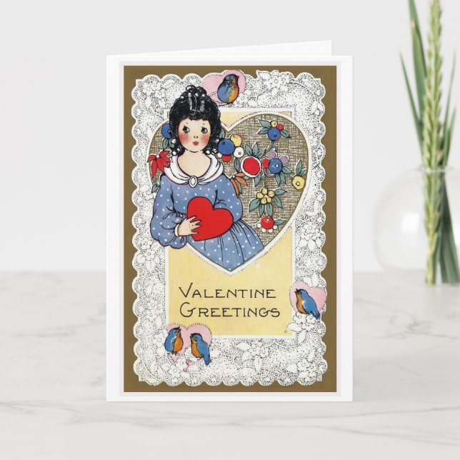 Tarjeta Festiva Vintage de "Valentine Greetings" (Anverso)