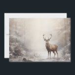 Tarjeta Festiva Vintage Deer Forest Winter Snow Merry Christmas<br><div class="desc">Vintage tarjeta de felicitación de Navidad con la pintura de un majestuoso cerdo/ciervo parado en un bosque nevado. Personalizado en la parte posterior con su mensaje y nombre. Comuníquese conmigo para obtener ayuda con su personalización o para solicitar productos adicionales de correspondencias o coordinación de Zazzle.</div>