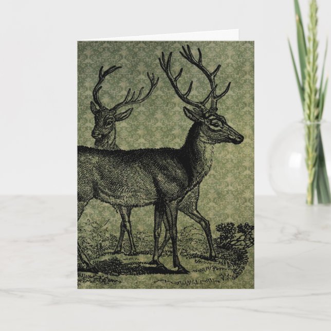 Tarjeta Festiva Vintage Deer, Navidades (Anverso)