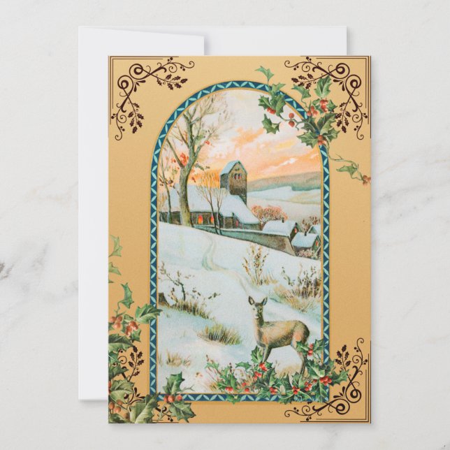 Tarjeta Festiva Vintage Deer Winter Card (Anverso)