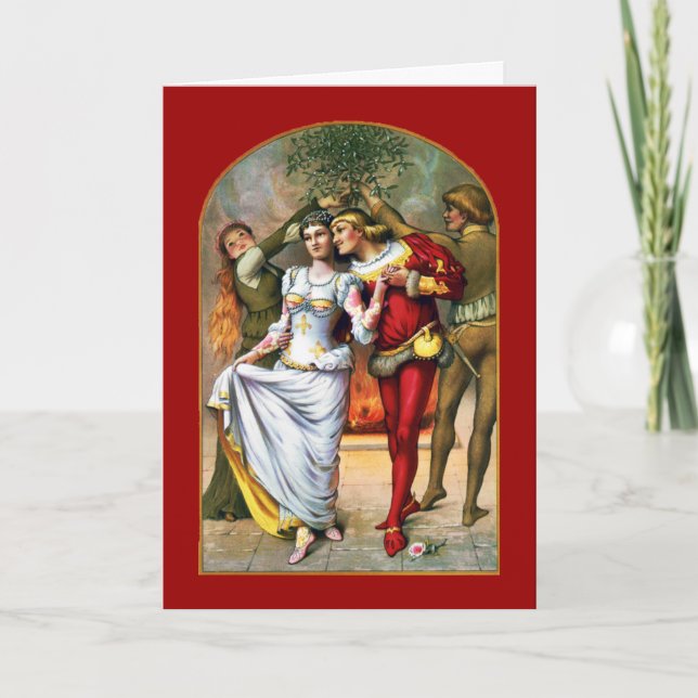 Tarjeta Festiva Vintage del muérdago (Anverso)