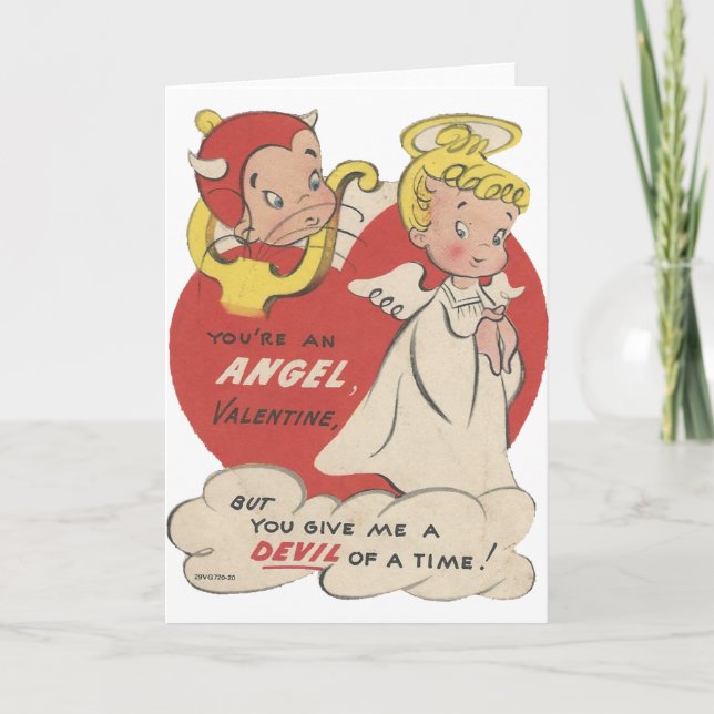 Tarjeta Festiva Vintage Devil And Angel Valentine (Anverso)
