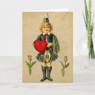 Tarjeta Festiva Vintage día de San Valentín Escocia chico y corazó