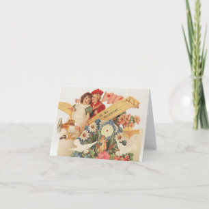 Tarjeta Festiva Vintage Día de San Valentín victoriano, niños en a